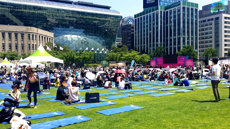 시청광장에 모인 요가인들 모습